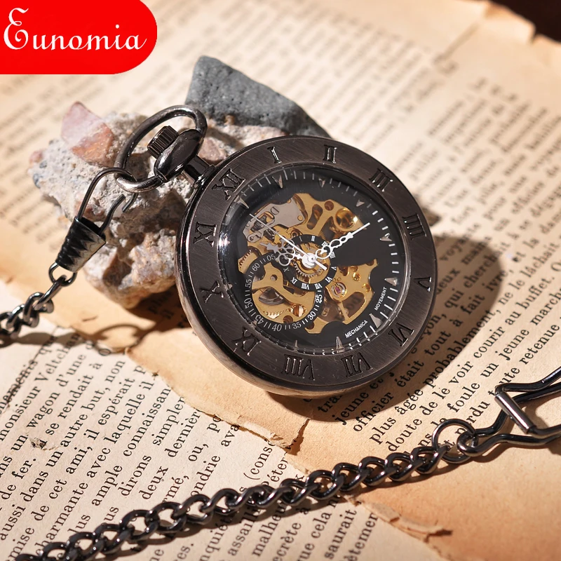 Черные круглые военные Механические карманные часы в стиле стимпанк мужской
