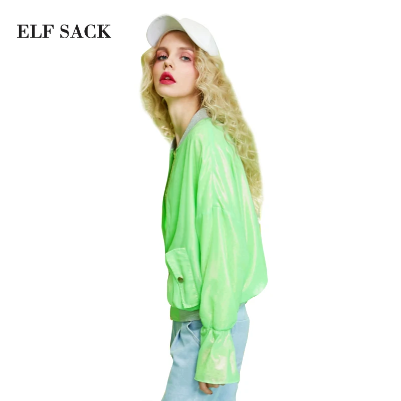 ELFSACK весна 2017 женские новые модные однотонные короткие куртки свободные пальто с