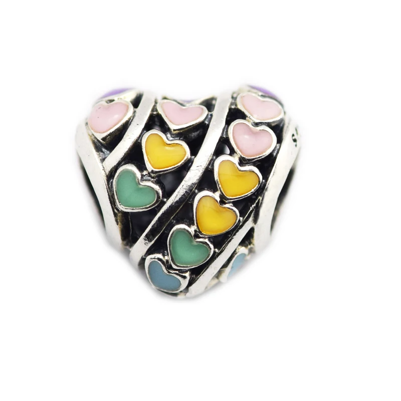 QANDOCCI Spring Multi-Color Hearts Charm Mixed Enamel DIY Fits for Original Charms Bracelets 925 Sterling Silver Jewelry | Украшения и