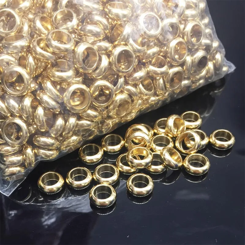 100pcs Stainless Steel Gold/Steel Tone Large Hole Spacer Beads Jewelry DIY Finding 6mm/8mm Accessories