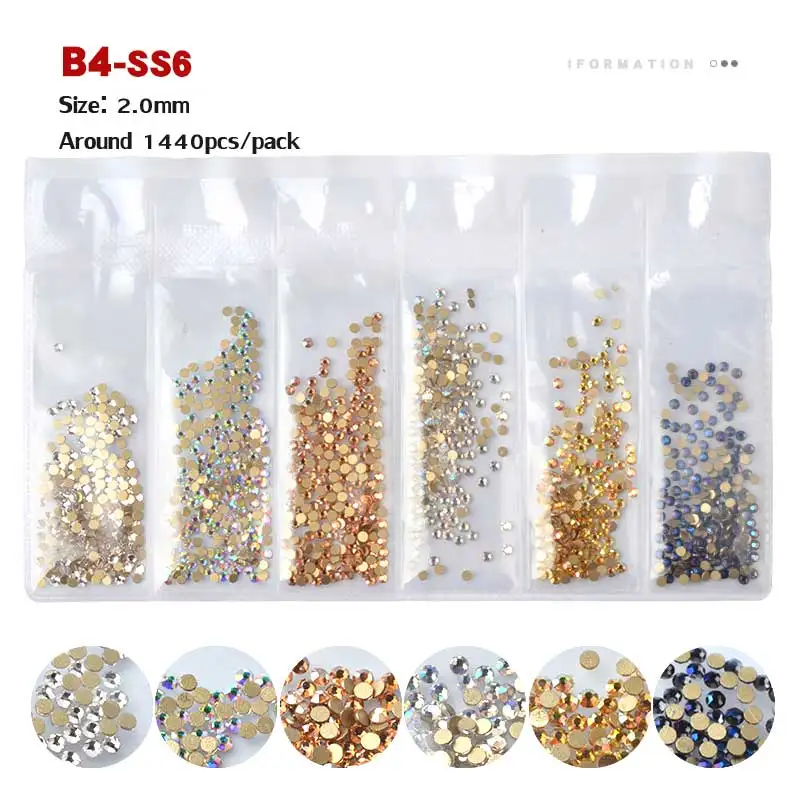 B4-SS6 1440 шт цветные стразы SS3-SS10 не горячей фиксации Хрустальные Стразы 3d плоские с оборота стеклянные стразы для дизайна ногтей блестящие украшения - Цвет: B4-SS6