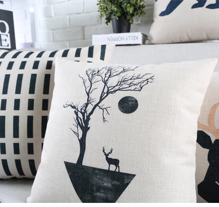 Black and White Nordic Style Decorative Cushion Covers - Deer, Bear, Geometry, Stripes, Triangles - Throw Pillow Case for Chair Cushions image 5