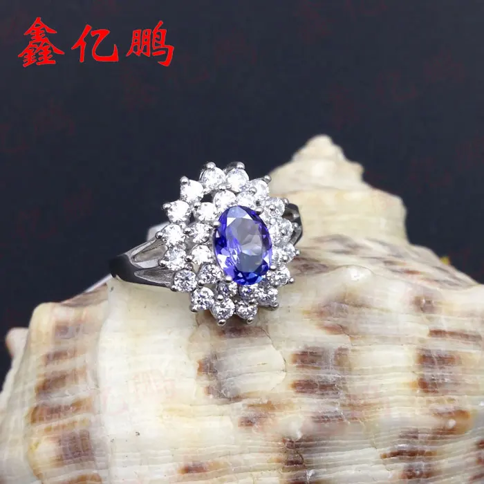 Женское серебряное кольцо с натуральным танзанийским камнем 5x7 мм|silver ring with