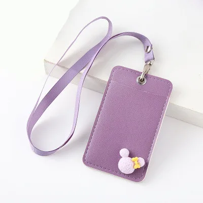 purple Mickey Милый мультяшный карамельный цвет из искусственной кожи держатель для карт со шнурком Кролик для девочек Kawaii автобус Чехол для карт значок кредитный держатель для карт s Обложка - Цвет: purple Mickey