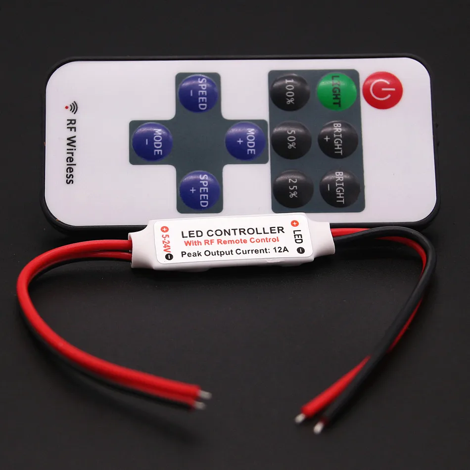 12 В постоянного тока одиночный цветной светодиодный диммер мини 11Key RF