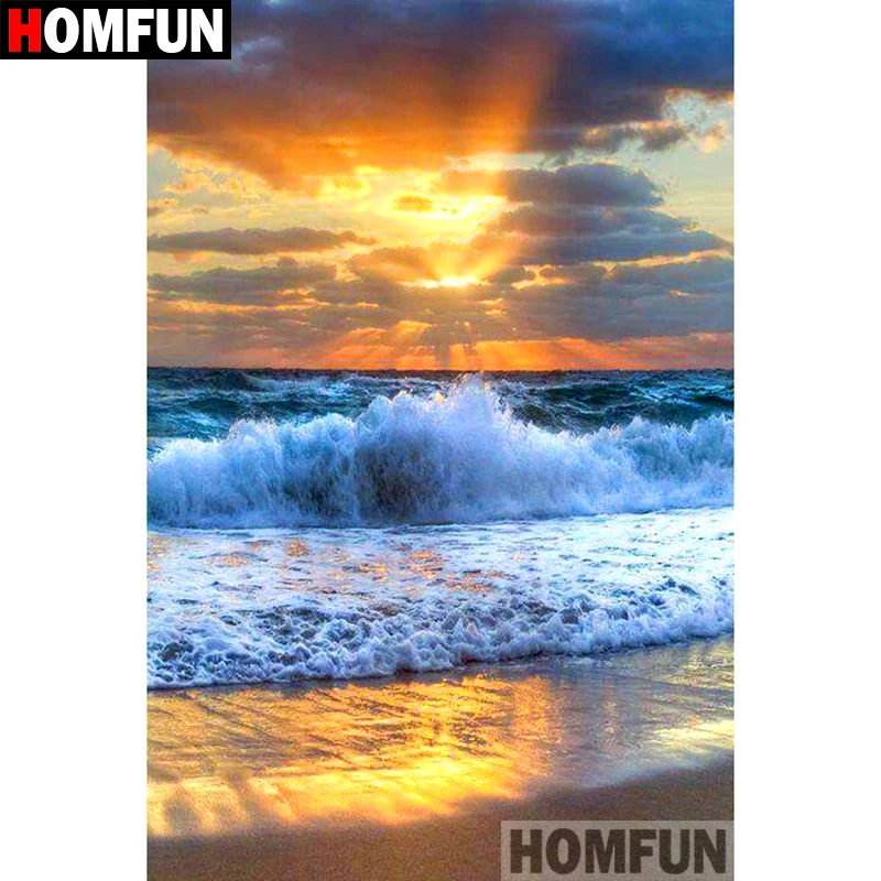 

HOMFUN Full Square/Round Drill 5D DIY Diamond Painting "Ocean sunset" Embroidery Cross Stitch 5D Home Decor Gift A09254