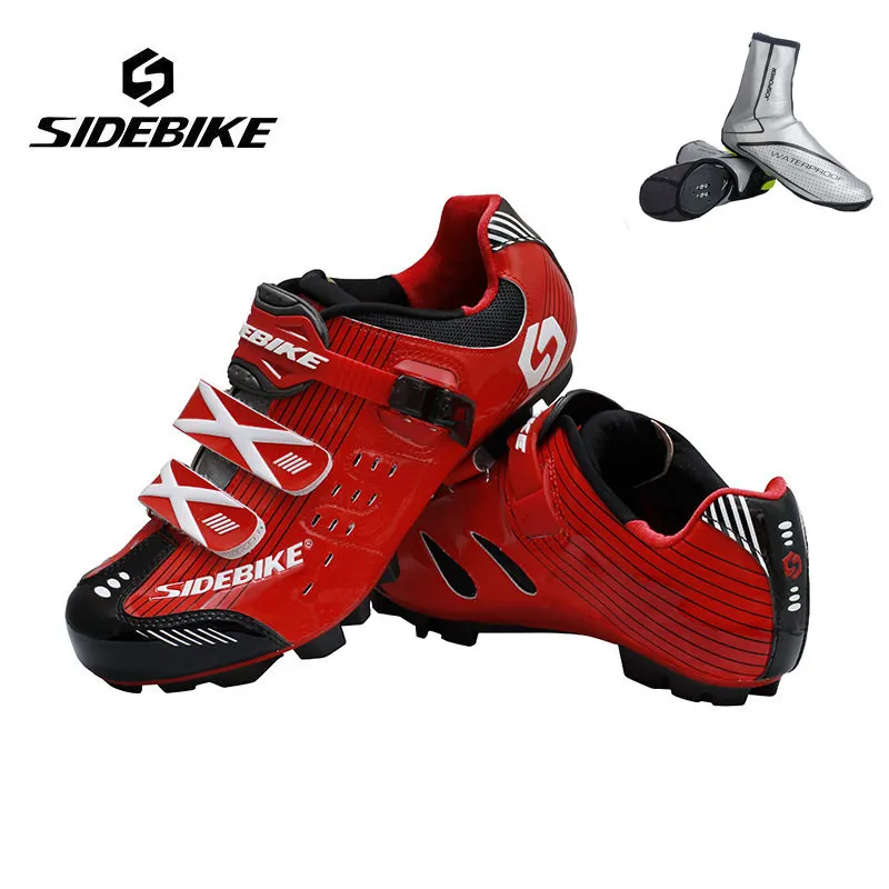 red with overshoes Sidebike MTB велосипедная обувь для мужчин и женщин дышащая велосипедная обувь для велосипеда самозакрывающаяся спортивная гоночная Обувь Zapatillas Ciclismo - Цвет: red with overshoes