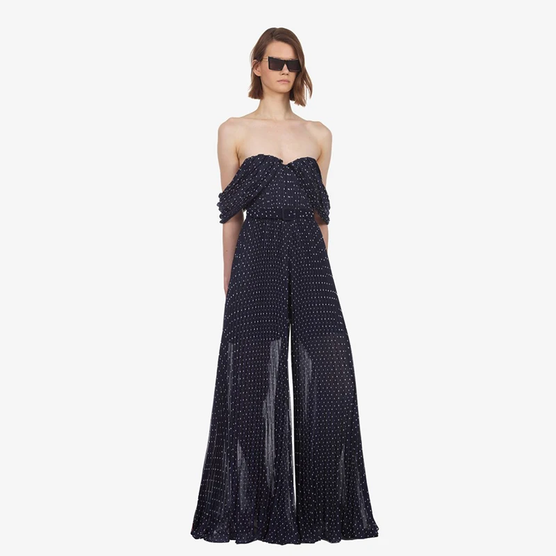 Женский шифоновый комбинезон с высокой талией открытыми плечами и лямкой на шее