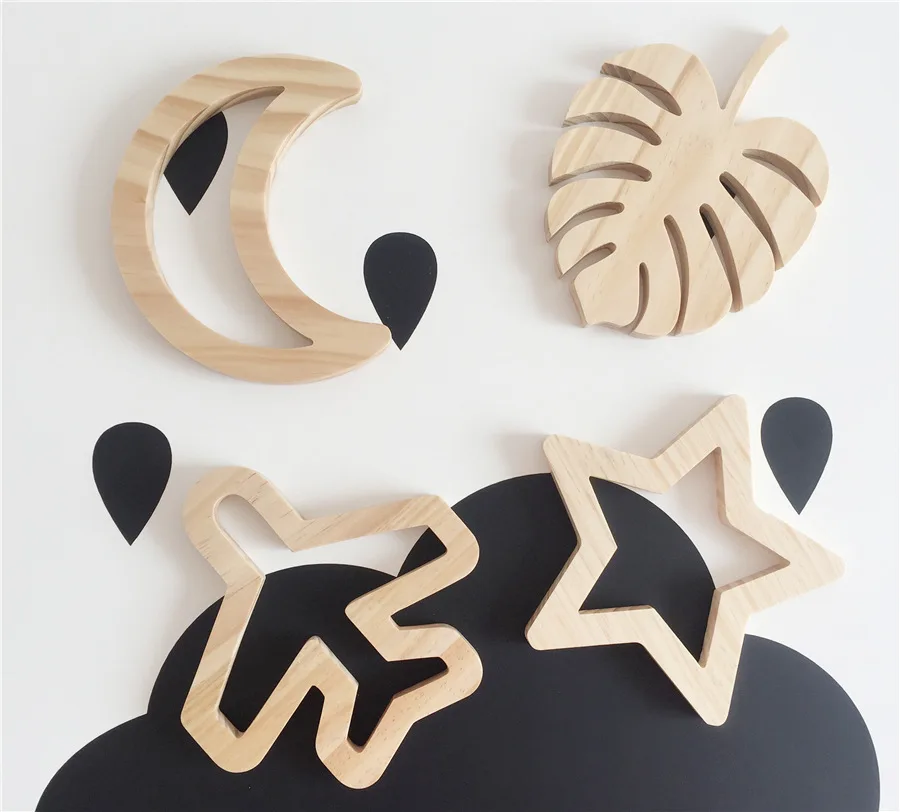 

Ins Nordic Style Moon Rabbit Bunny Star Wooden Wall Sticker Decor Diy Wood Craft Decoration For Children Baby Bed Room