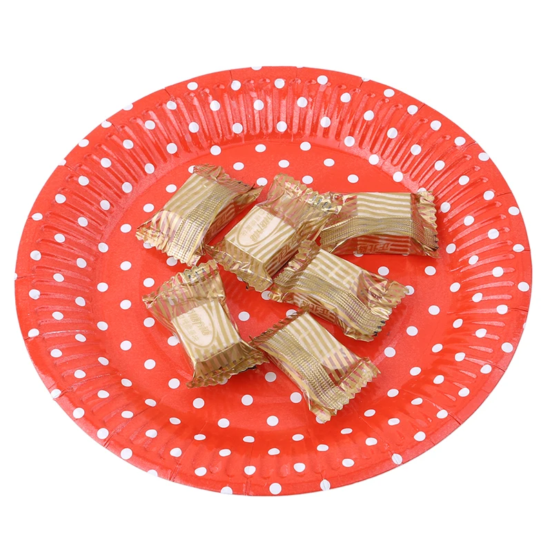 10 шт./упак. круглые бумажные одноразовые тарелки в горошек посуда для свадьбы дня