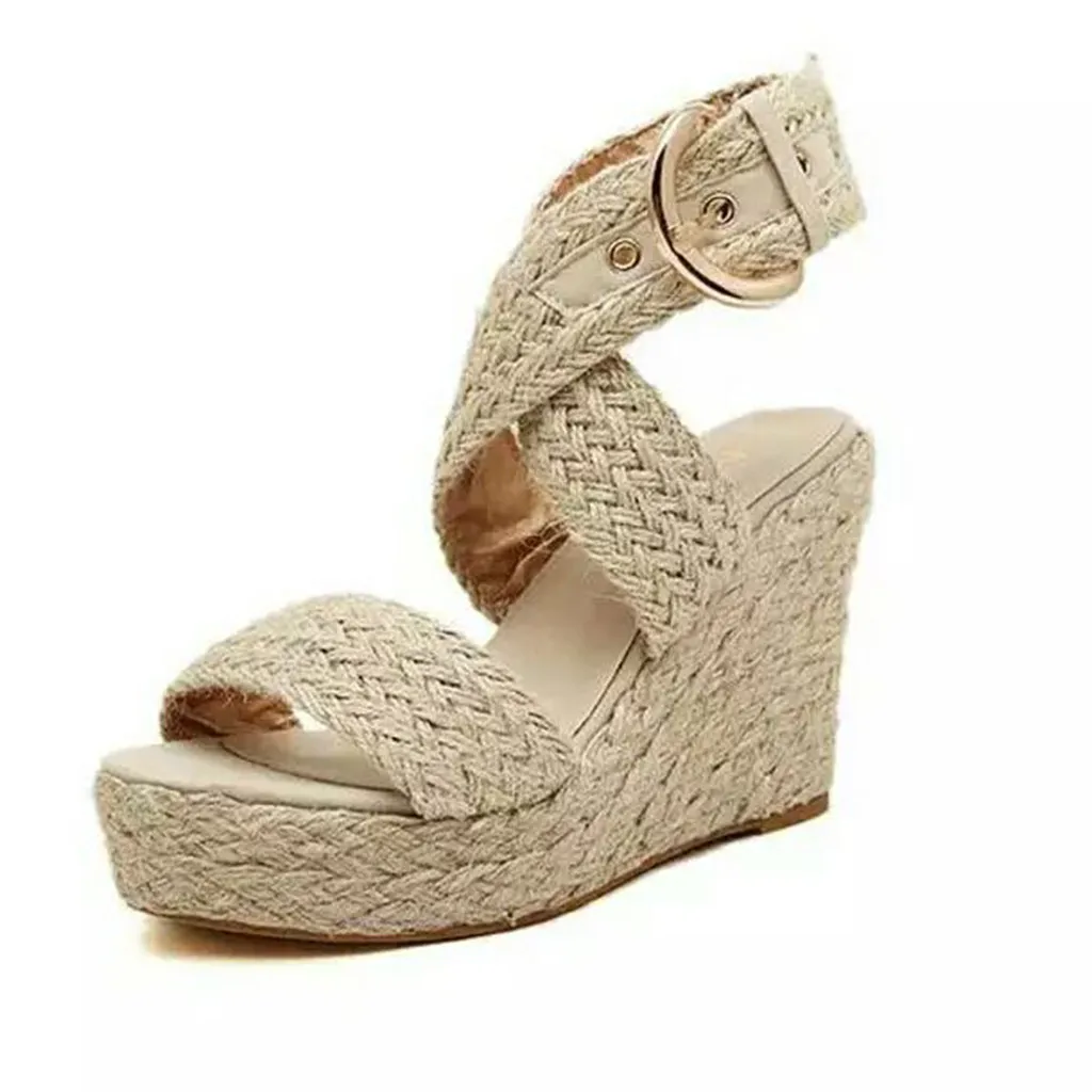 Beige SAGACE/ г., женские босоножки модные повседневные босоножки на танкетке с пряжкой обувь в римском стиле Летняя женская обувь, 9031211 - Цвет: Beige