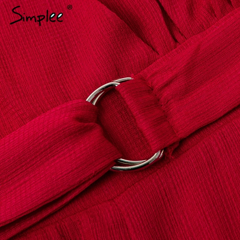 Simplee Red ruffle sleeve jumpsuit women sexy deep v neck spring 2019 Elegant sash wide leg elegant streetwear | Женская одежда