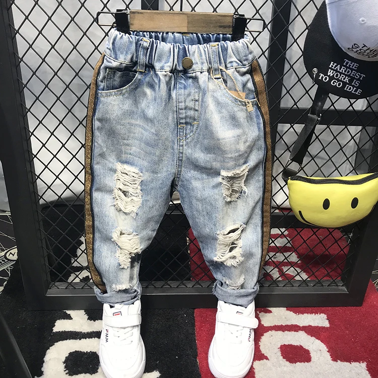 

2018 spring new kids boys hole casual pants children boy denim pants jeans clothes