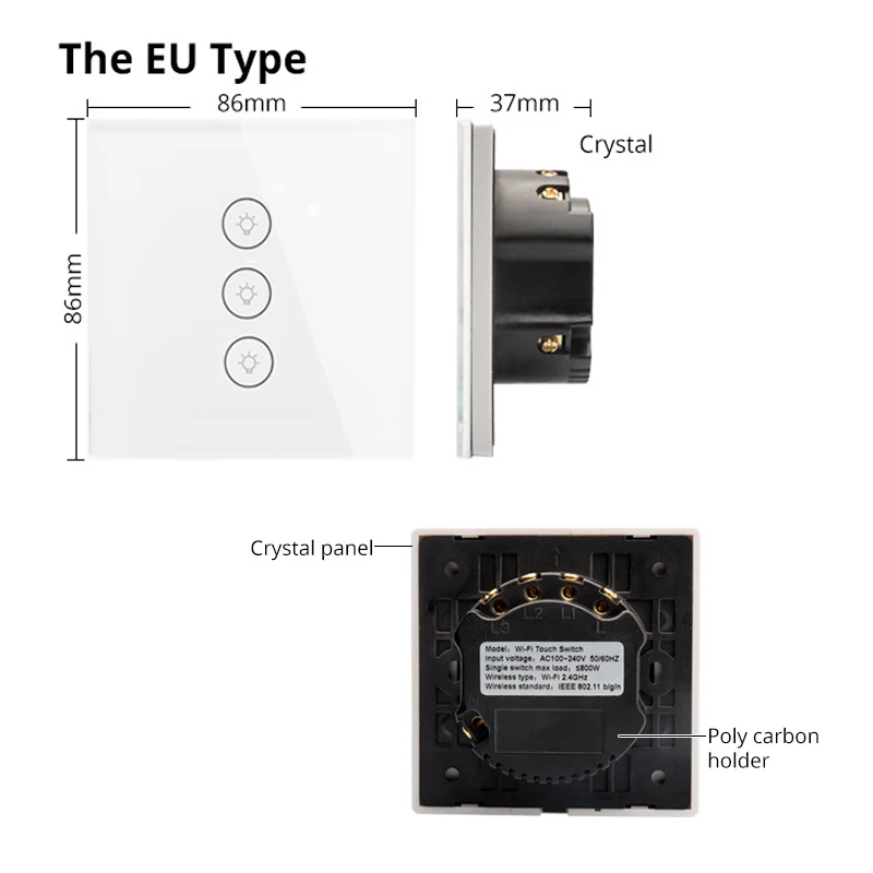 EU/UKWIFI Smart APP Wireless Remote Light Wall Switch 3 gang 1way Crystal Glass Panel Works With Tu ya /Alexa/Google Home | Обустройство