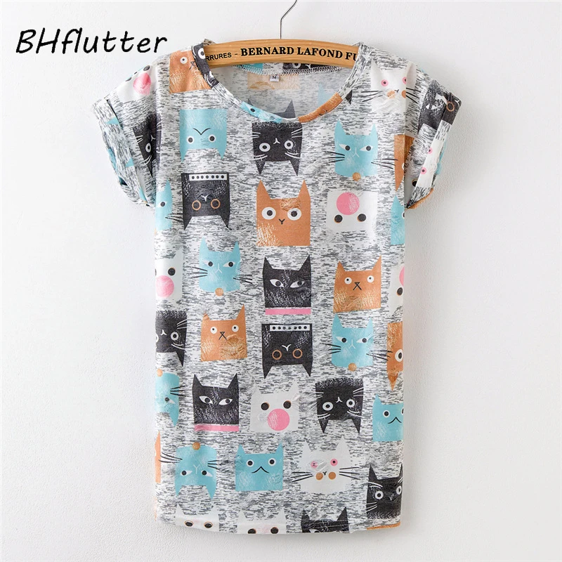 Bhflutter футболка 2018 Новый стиль Для женщин Футболки Harajuku Товары для кошек принт