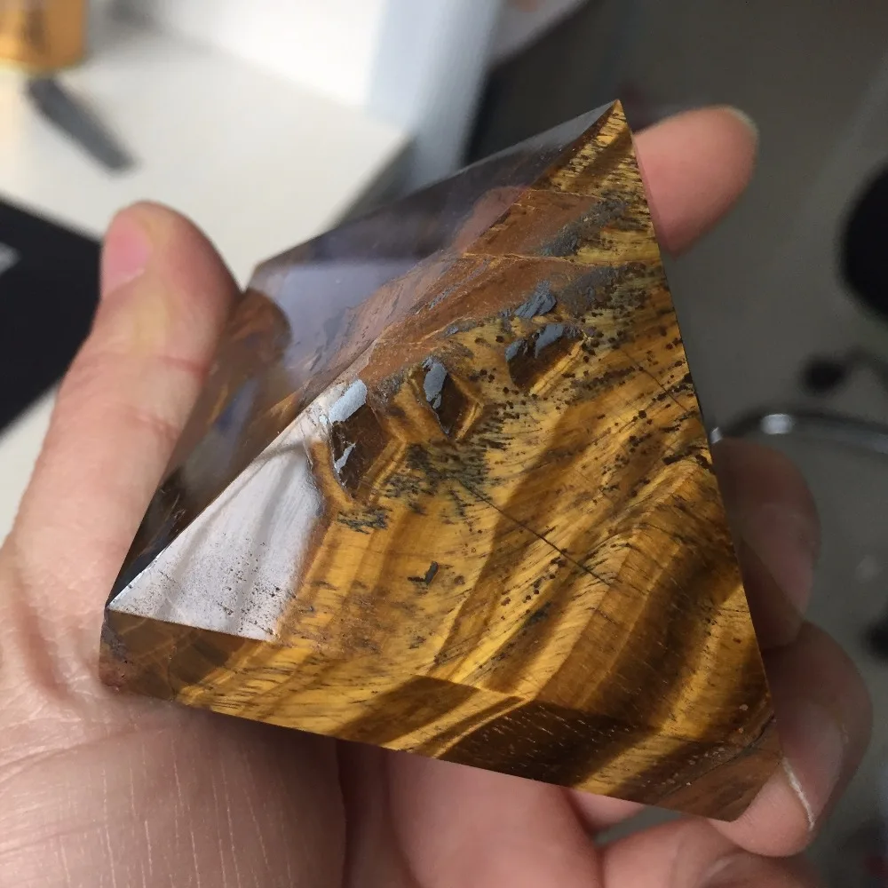 dohaibogoo crystal pyramid 2 inch Beacutiful and Colorful Natural Gold Tiger Eyer Carved Pyramid Figurines Reiki Chakra Ornament | Дом и сад