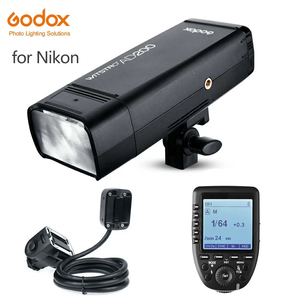 AD200-EC200-Xpro-N Godox AD200 200Ws 2,4G ttl со стробоскопической вспышкой 1/8000 HSS Беспроводная импульсного иои непрерывного света с EC200 1,85 м удаленно удлинитель для головок головка вспышки - Цвет: AD200-EC200-Xpro-N