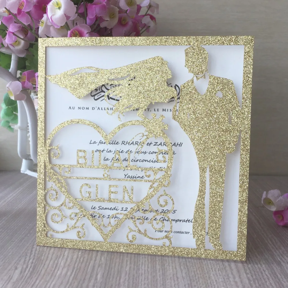 

40pcs/lot Chic Glitter Paper Bride&Bridegroom Theme Customizable Invitation Card Wedding Card Event Party Supplies