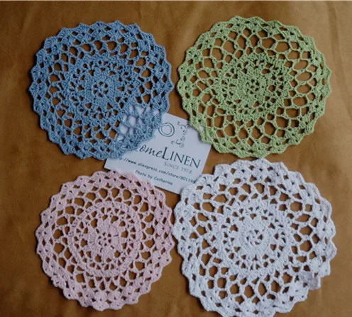 12 шт./лот ручная работа вязание крючком Doily Кружевная салфетка Cupmat красочные Doilies 5