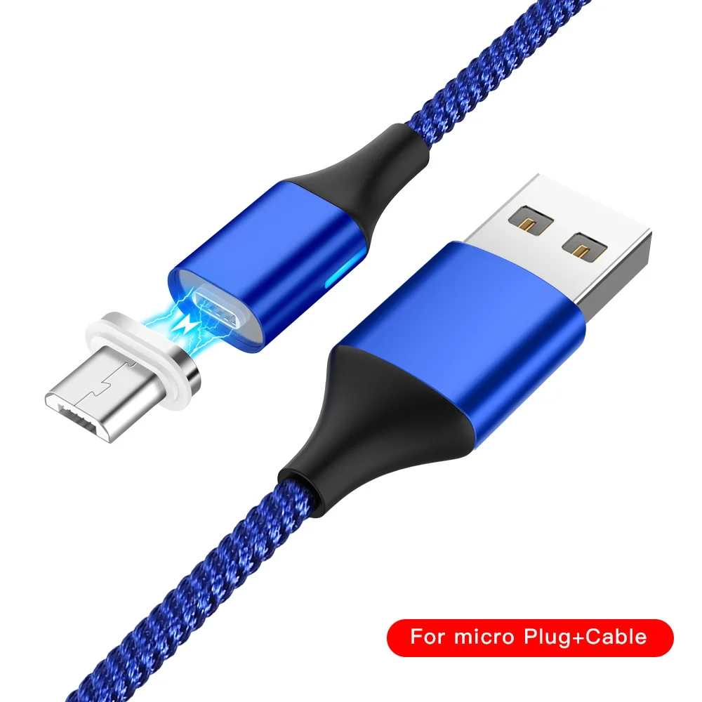 Магнитный type C mi cro USB зарядный кабель USB C шнур быстрой зарядки для huawei светодиодный магнит зарядное устройство телефон Кабо Для samsung Xiaomi mi 9 - Цвет: Blue For Micro