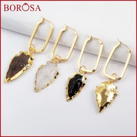 borosa 5pairs arrowhead multi kind stone rectangle dangle earrings natural stone crystal earrings fashion jewelry g1586