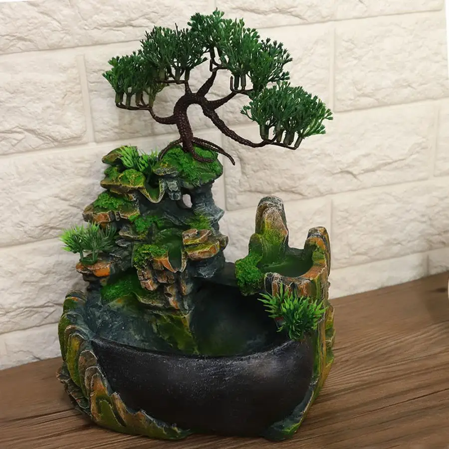 Home Decoration Accessories Garden Decoration Waterfall Desktop Fountain With Color Changing Led Lighting Zen Meditation