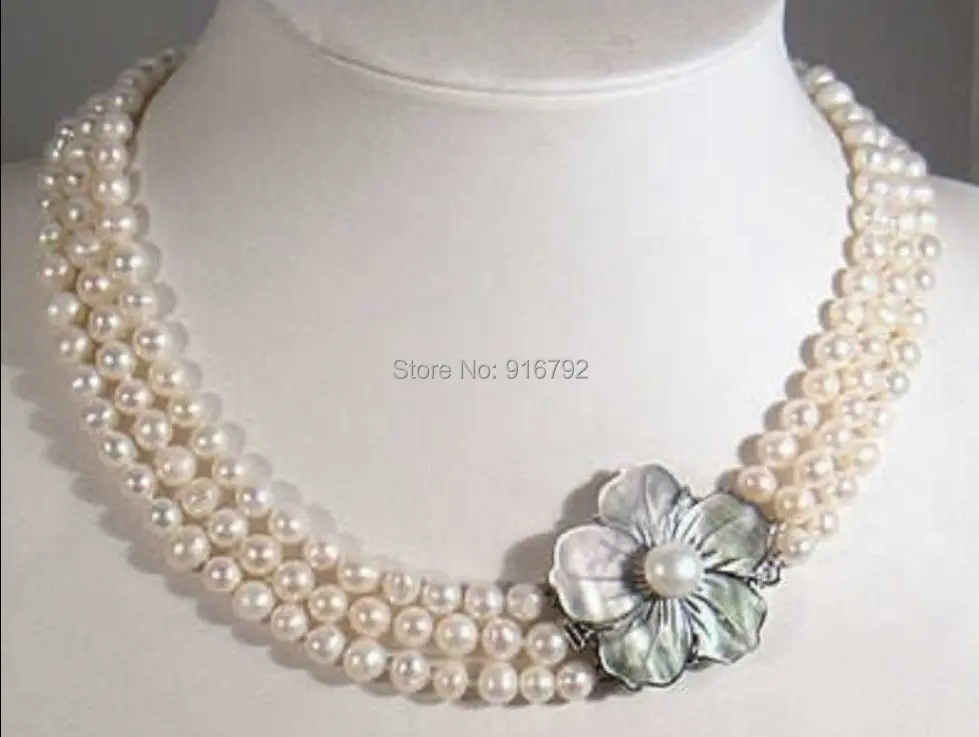 

HYFY20143235e>>3 Rows 7-8mm White Akoya Pearl Necklace Shell Clasp