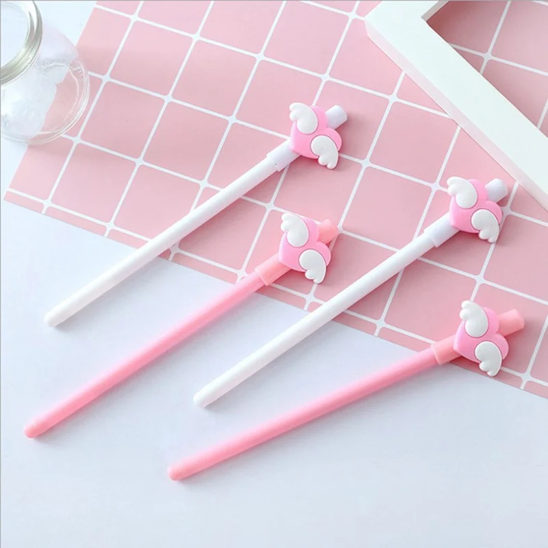 Гелевые ручки с белыми крыльями для девочек 3 шт. кавайные розовыми сердечками и