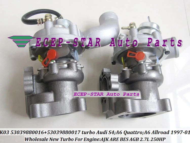 Бесплатная доставка турбокомпрессор Twin Turbo K03 53039700016 53039700017 078145701R для AUDI S4 A6 1997-01 AJK