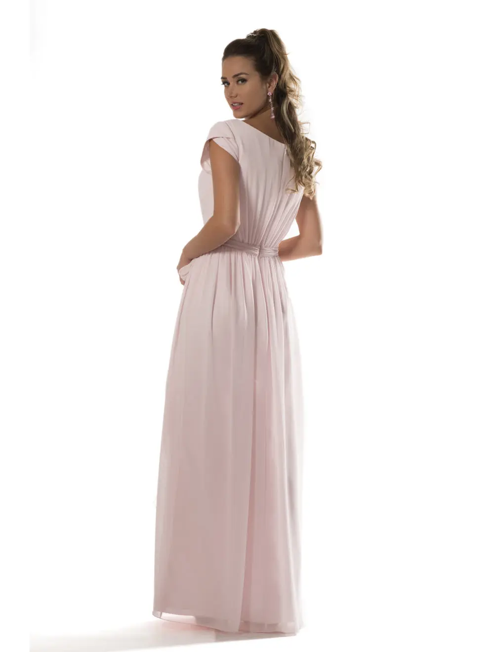 Light Pink Summer Modest Bridesmaid Dresses 2021 With Cap Sleeves A-line Sashes Country Beach Long Chiffon Wedding Party Dress | Свадьбы и