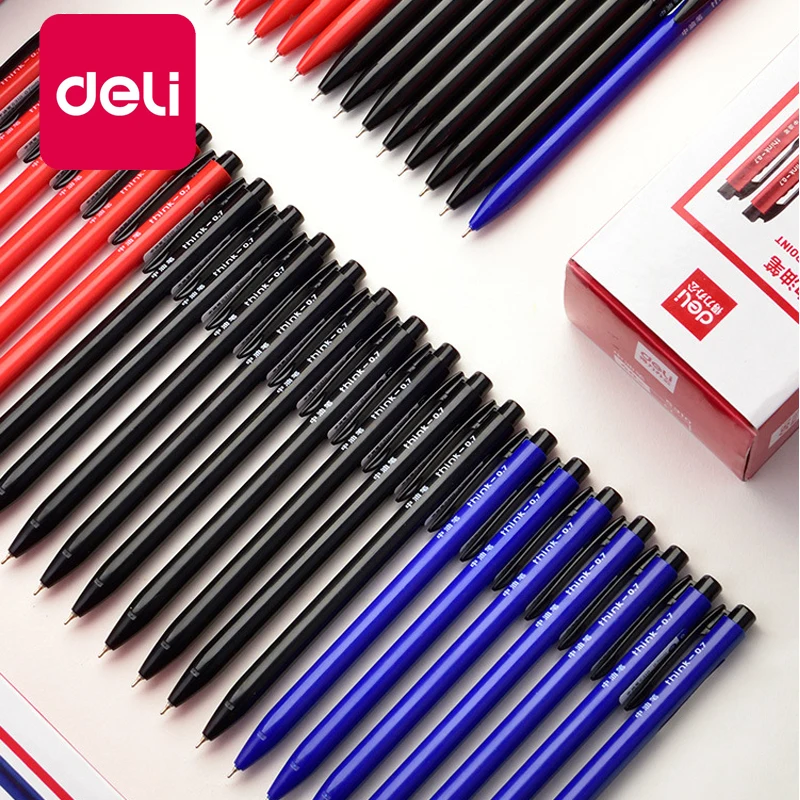 

Deli 40PCS 0.7mm Black/Blue/Red Press Ballpoint Oil Pen Plastic Gel Neutral Multi-function School Stationery Office Supplies