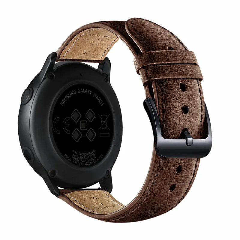 20 мм Кожаные Ремешки для наручных часов для samsung Galaxy Watch 42 мм Active 2 gear S2 классический ремешок с черной пряжкой для Huami Amazfit Bip