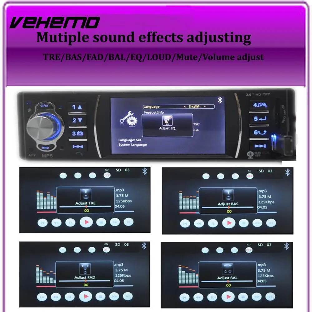 Vehemo3.6 дюйма HD TFT большой Экран FM/USB/AUX Видео плеер аудио автомобиля MP5 FM Радио