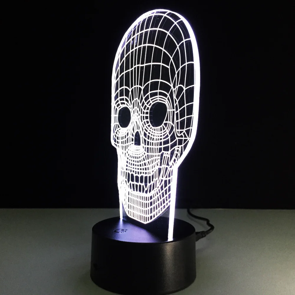 3D иллюзия череп лампа красочный Акриловый СВЕТОДИОДНЫЙ Ночник светильник Micro Usb