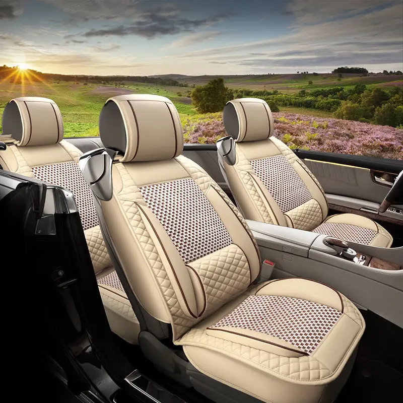 Новый роскошный ледяной шелк + кожа четыре сезона обычное сиденье до и после