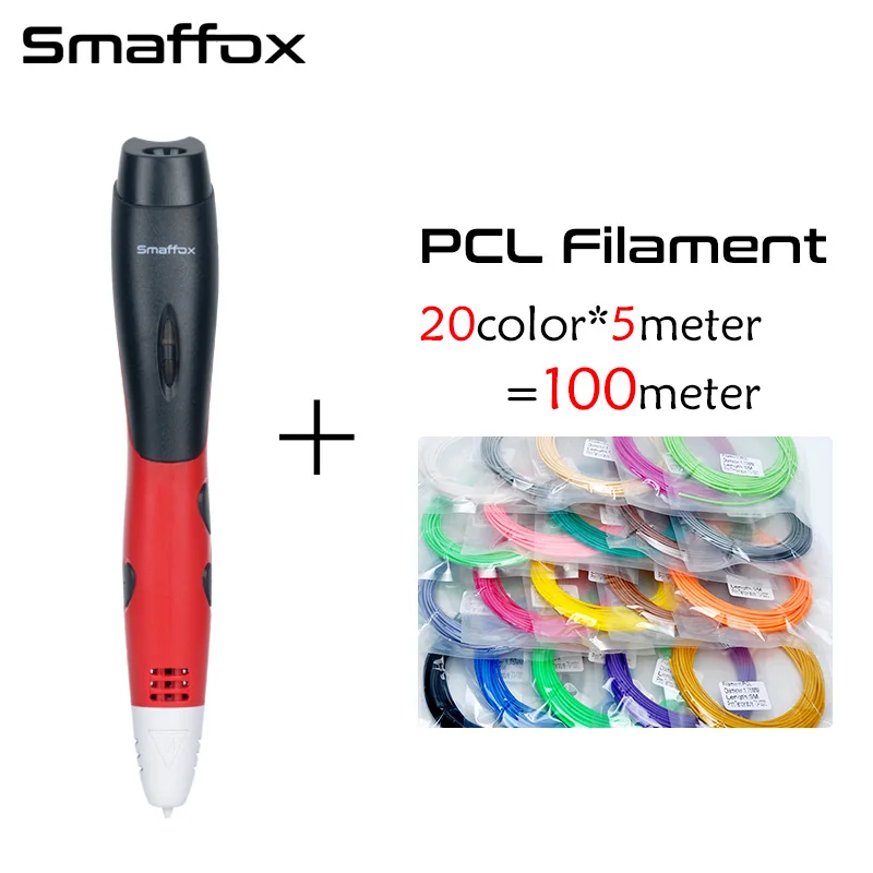 red add 100m PCL SMAFFOX 3D Ручка BP-05, которая имеет встроенную батарею и низкую температуру печати, Дети diy ручка для рисования, креативный eduacation подарок - Цвет: red add 100m PCL