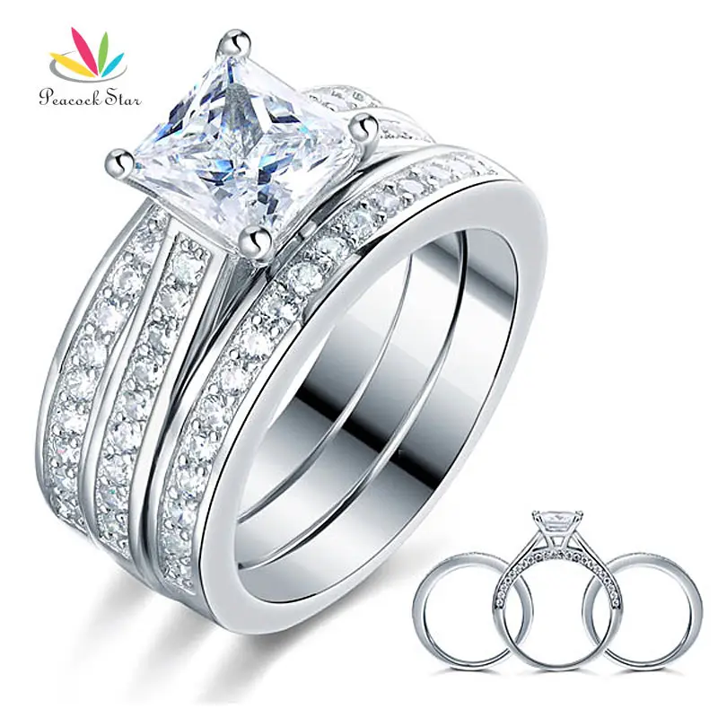 Женское кольцо с вырезами Павлин серебро 1 5 пробы 3 шт.|ring set|bridal ring setprincess cut |