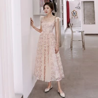 yigelila women lace long dress fashion summer sexy spaghetti strap empire slim pink mesh dress 64901