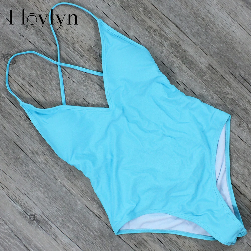 Floylyn, сексуальный цельный купальник с открытой спиной, Trajes De Bano, бандажный женский летний купальник, пляжная одежда, высококачественный купальный костюм - Цвет: Синий