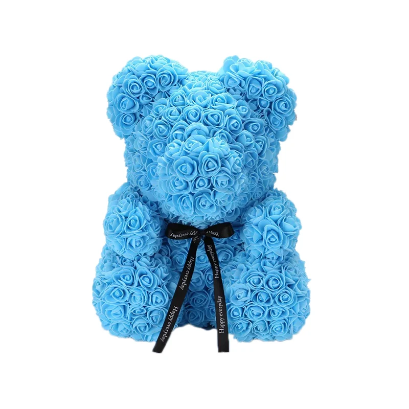 Blue Милый плюшевый мишка 25 см/40 см, искусственные цветы розы, PE розовый Мишка для женщин, подруги, подарок на День святого Валентина для детей на день рождения - Цвет: Blue
