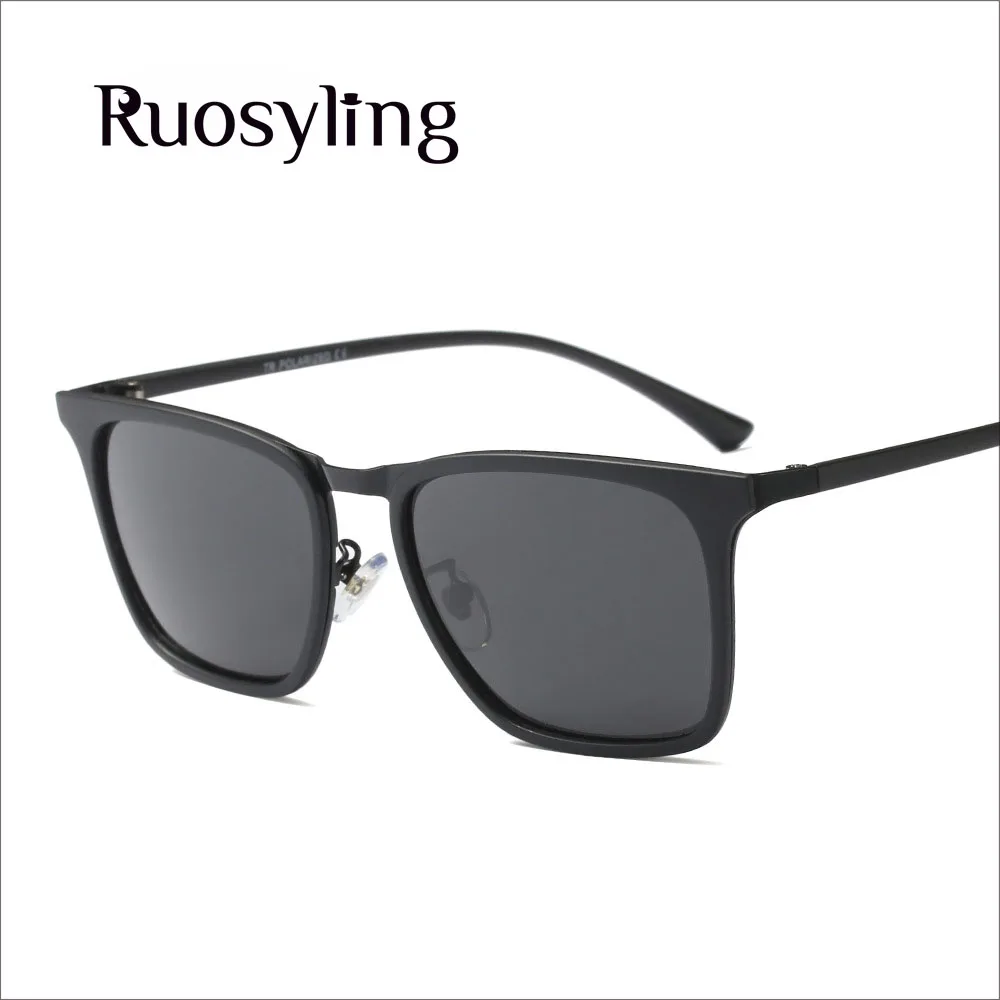 Matte Black Ruosyling UV400 Солнцезащитные очки для мужчин поляризационные TR90 сверхлегкие гибкие мужские солнцезащитные очки для вождения Ретро Квадратные Солнцезащитные очки - Цвет линз: Matte Black