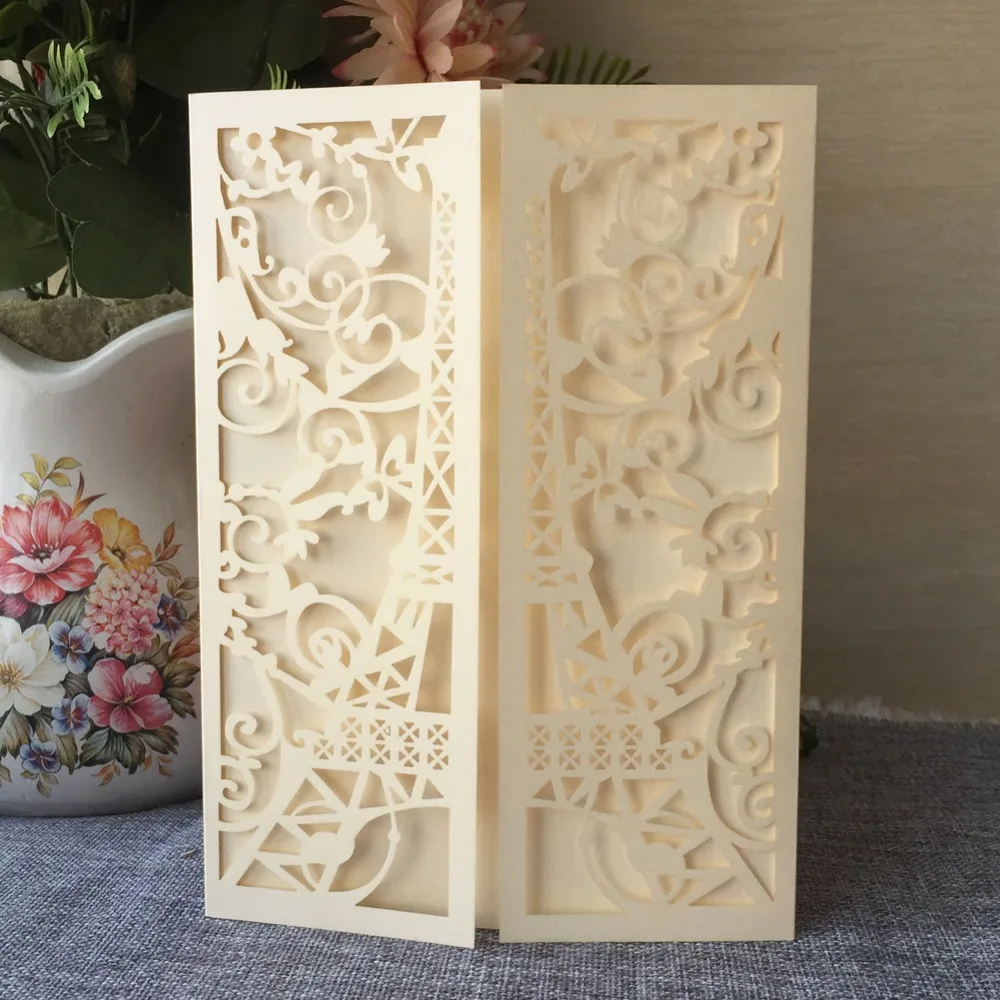 

50pcs/lot Hollow Tower Pattern Wedding Invitation With Grand Meeting Events Invitations Graduation Christening Christmas Cards