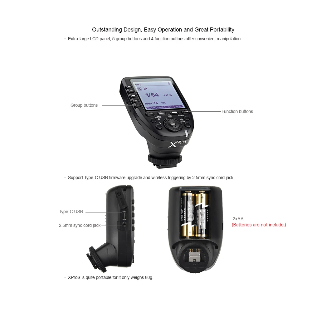 Godox XproS TTL беспроводной триггерный передатчик вспышки поддержка Autoflash 1/HSS большой