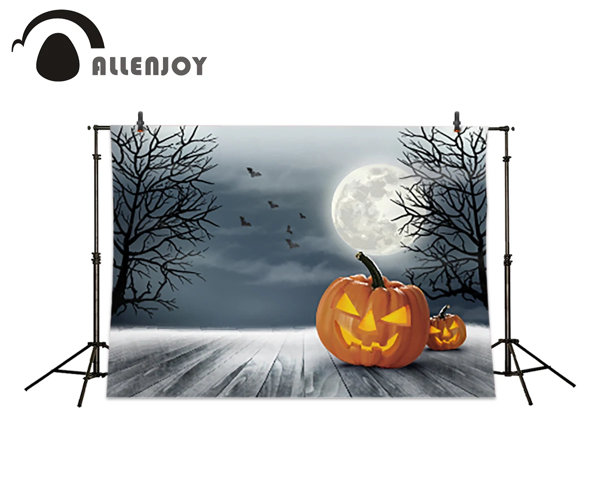 

Allenjoy Photographic backdrop Wood Bats Pumpkin Moon Halloween Scenery Party Children Photocall backgrounds for photo studio