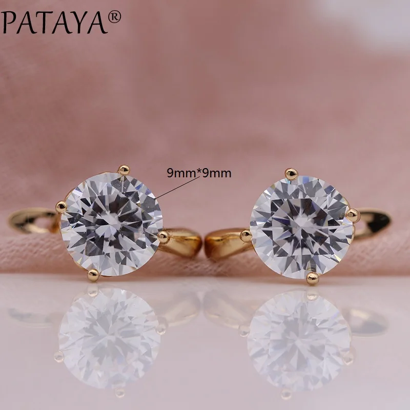 PATAYA, новинка, женские круглые белые большие серьги, женские модные красивые резные ювелирные изделия, 585 розовое золото, натуральный циркон, висячие серьги