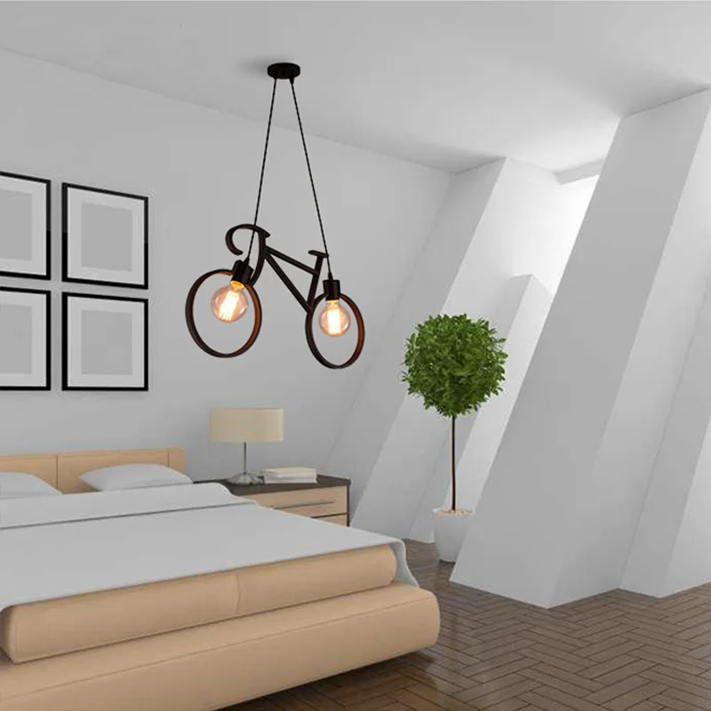 Современный простой железный светодиодный подвесной светильник для велосипеда