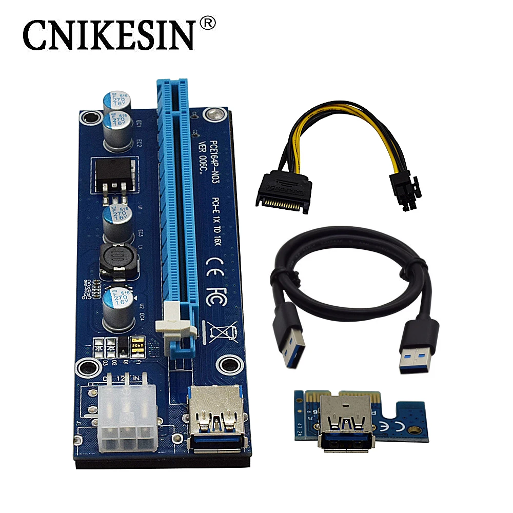 CNKESIN VER006C 16x PCI Express Riser Card E расширитель 60 см USB 3 0 кабель SATA до 6Pin питания для