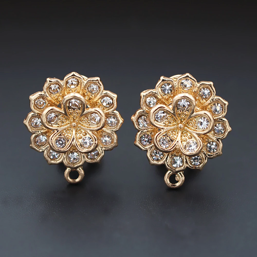 African Earrings Post with Loop Connectors Flower Paved CZ Base Findings DIY Metal Chile Arab Middle East Women Wedding | Украшения и