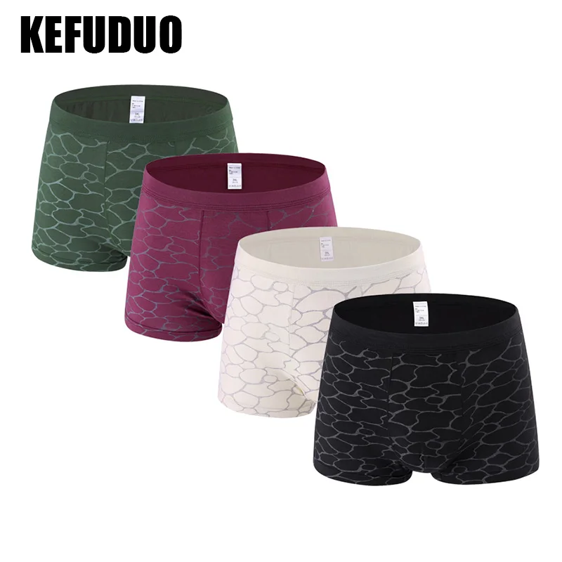 KEFUDUO 4 шт./партия хлопковые трусы боксеры с принтом мужские нижнее белье для