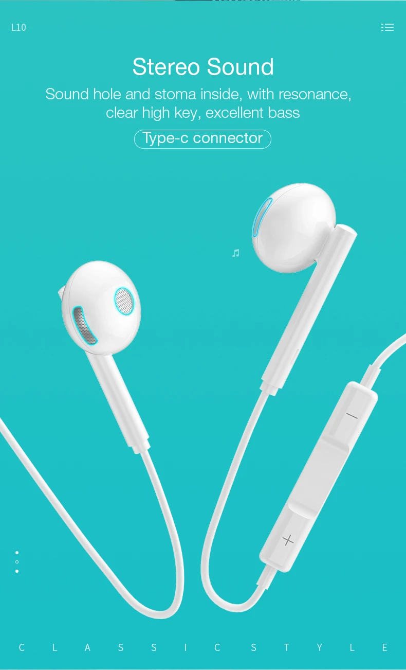 HOCO L10 наушники Встроенный микрофон Тип C проводные наушники для Xiaomi samsung с микрофоном гарнитура